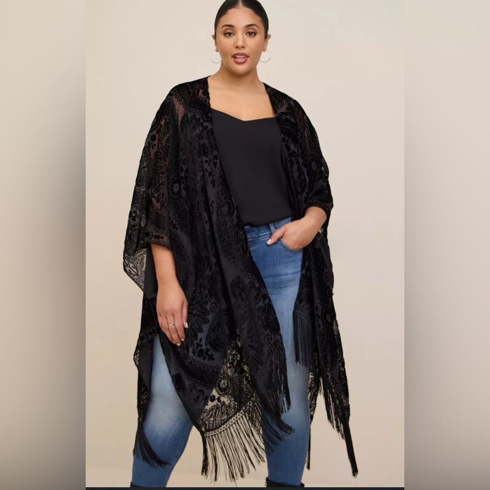 Torrid Velvet Fringe Ruana